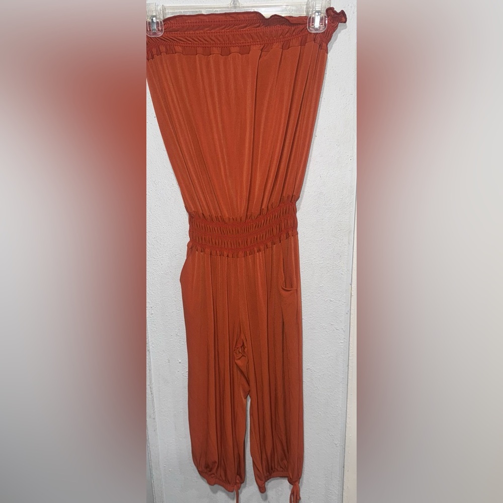 Women's Rust Orange Smocked Waist Jumpsuit